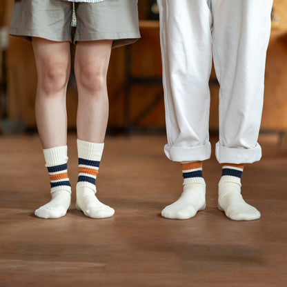 Tanzania Organic Cotton Universal Socks - Navy & Orange Stripe