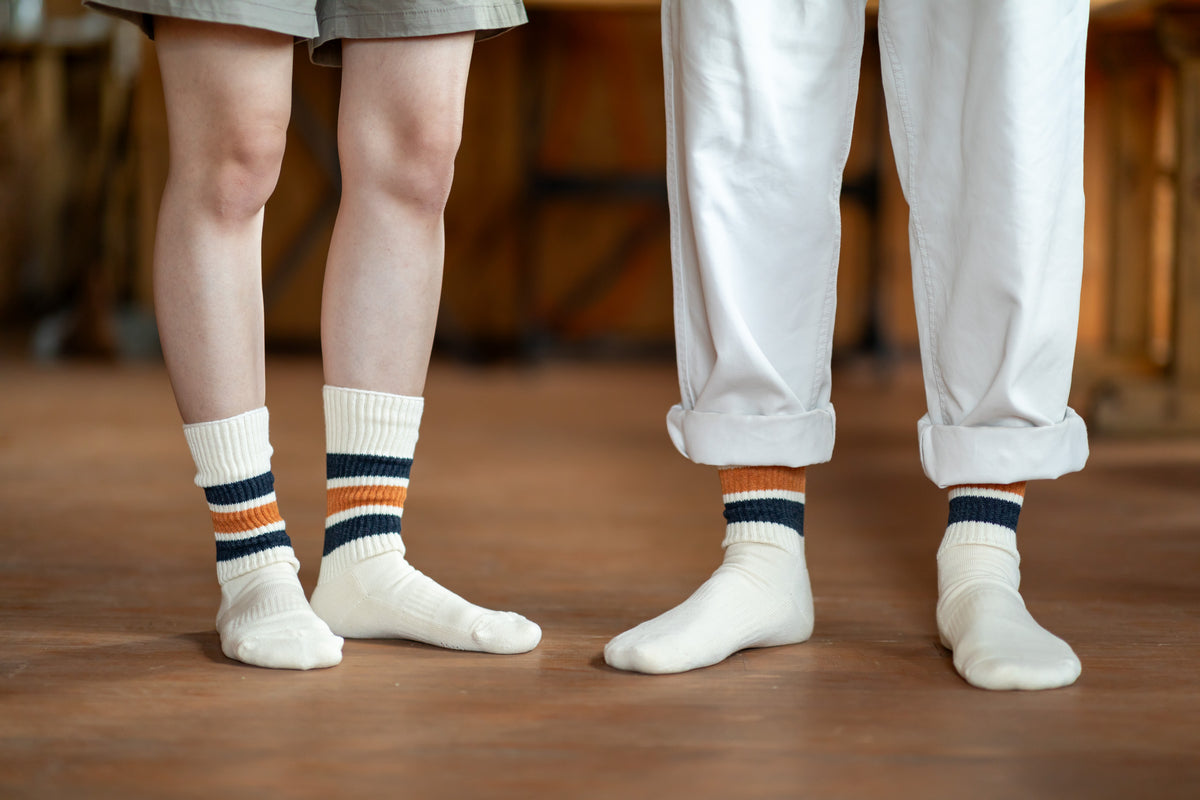 Tanzania Organic Cotton Universal Socks - Navy & Orange Stripe