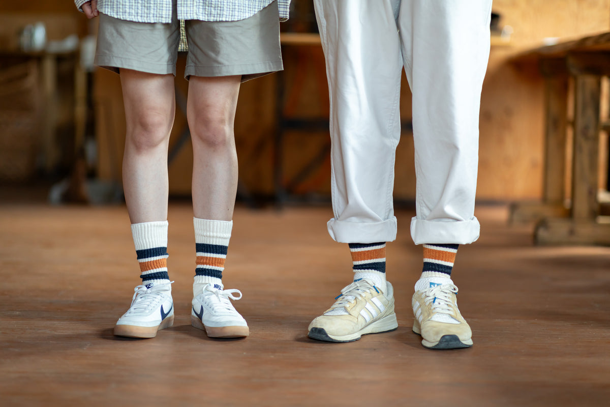 Tanzania Organic Cotton Universal Socks - Navy & Orange Stripe