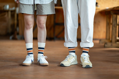 Tanzania Organic Cotton Universal Socks - Navy & Orange Stripe