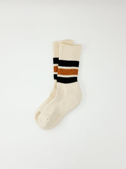 Tanzania Organic Cotton Universal Socks - Navy & Orange Stripe