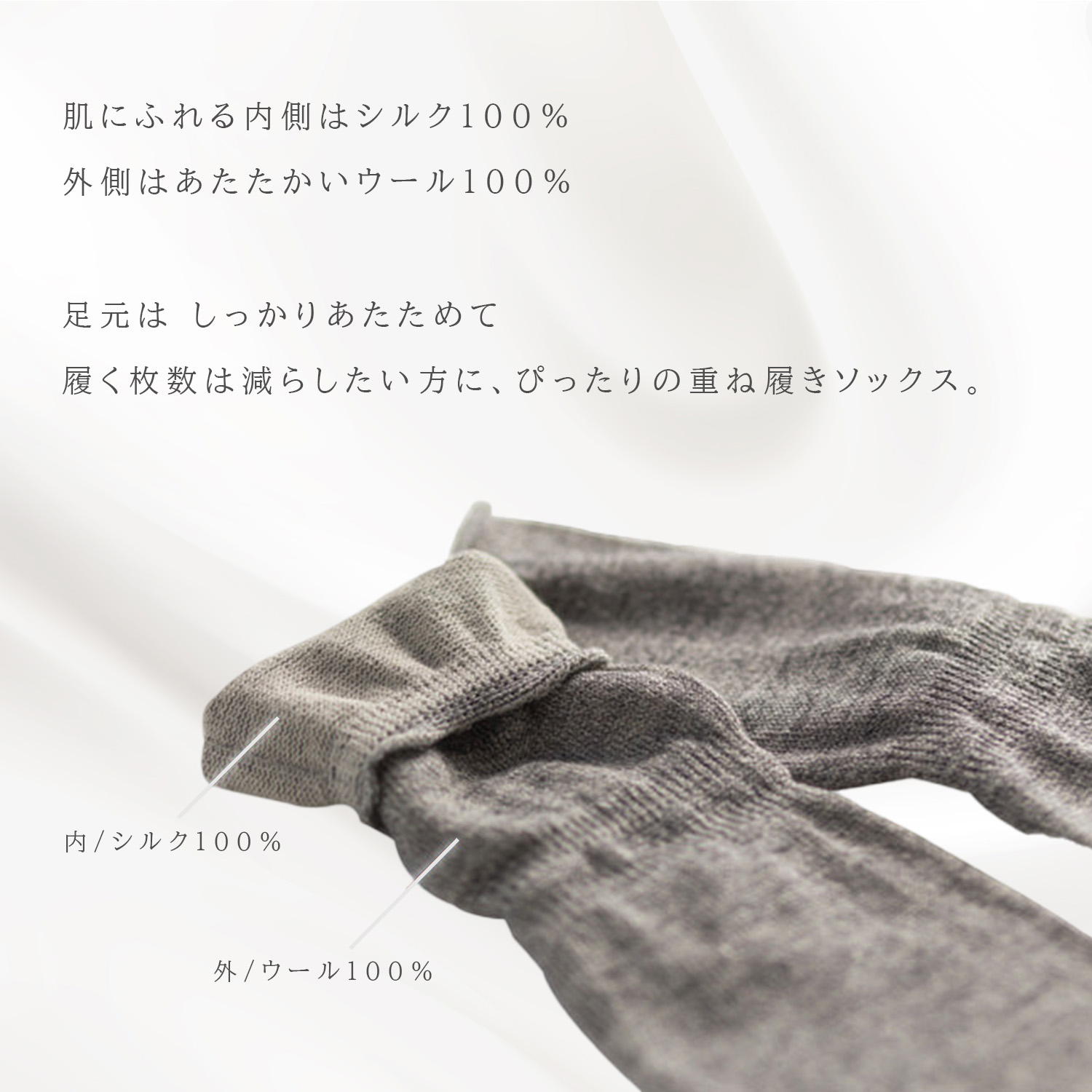 【２足組】表ウール裏シルク 冷えとりソックス（先丸・5本指）【ネコポス送料無料】