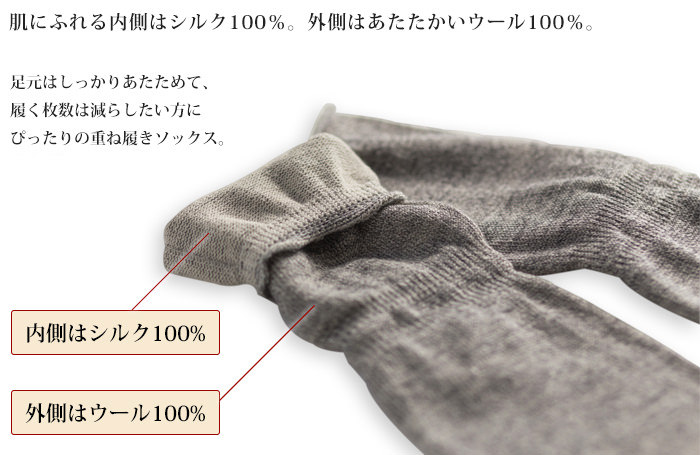 表ウール裏シルク５本指ソックス <br>冷えとり 重ね履き 冷え取り靴下 ウール 靴下 silk シルク ５本指 五本指靴下 日本製 <br>かかと有り